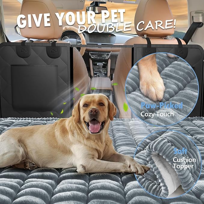 ROUWINNE Backseat Dog Bed Non-Slip, Dog Bed for Car Back Seat Soft and Comfortable, Back Seat Pet Bed Mat for Travel, Pet Car Blanket for Backseat Extender and Seat Covers 51”X 23.5”Light Grey