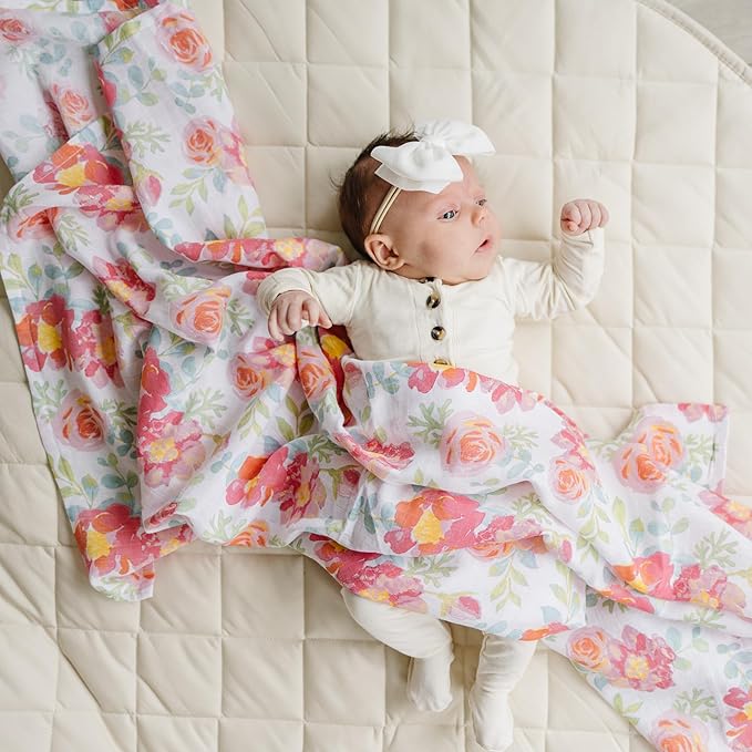Featherhead™ 100% Cotton Muslin Swaddle Blankets for Baby Girl - Large 47”x 47” - Pre-Washed, Soft, & Breathable - Newborn Essential & Perfect Baby Registry Gift (2 Pack - Garden Floral)