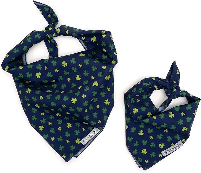 THE WORTHY DOG Classic Tie-Uc Dog Bandana – Soft Cotton Flannel Square Pet Bandana, Lucky Pattern, Navy, Large