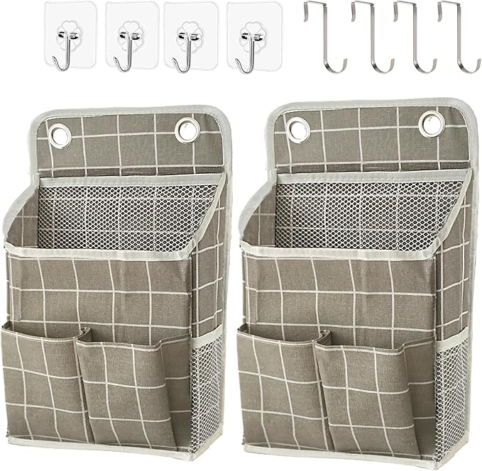 Someteth Hanging Basket for Organizing, Wall Organizer with Pockets and Over The Door Organizer，Can for Home, Closet, Office and Camper (Grey Grid2)