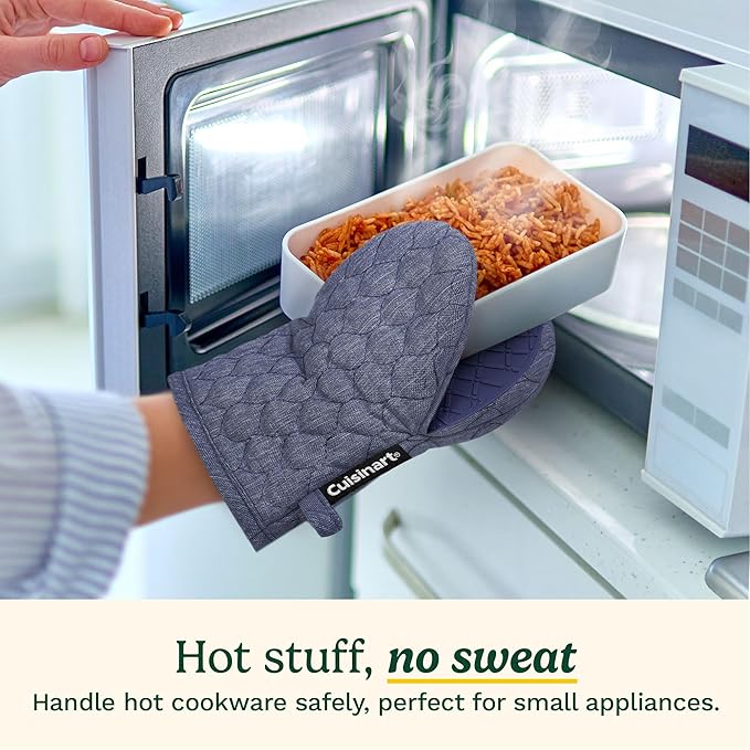 Cuisinart ShieldPro Silicone Oven Mitts – 5” x 8.5” Heat-Resistant Mini Kitchen Mitts for Oven with Non-Slip 100% Silicone Palm, Cotton Filling, and Hanging Loop (Indigo Blue)