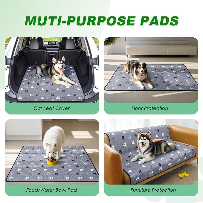 WanpeeGoo Washable Pee Pads for Dogs Mat, 2 Pack Absorbent Reusable Training Dog Pads Pet Puppy Pads, Non-Slip Potty Pads for Whelping, Playpen, Crate, Bed, Grey 24"x36"
