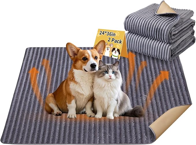 Dog Crate Mat, 2 Pack 24"×36" Flannel Washable Pet Mat for Dogs and Cats, Non-Slip Pet Pad for Kennel Training, Absorbs Urine and Waterproof Pad for Sofa Bed Crate Kennel Car Seat Floor（Gray）