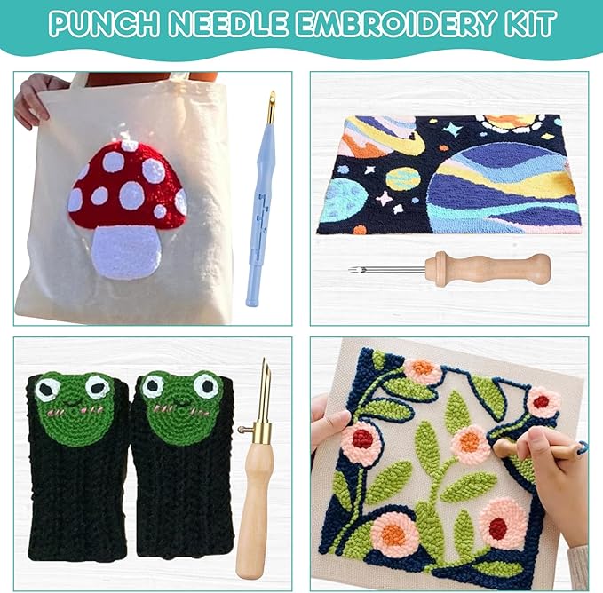 37Pcs Punch Needle Embroidery Kit - Complete for Needle Punching - Includes Punch Needle Tools in Various Sizes,Perfect for Crafting&Gift(White)