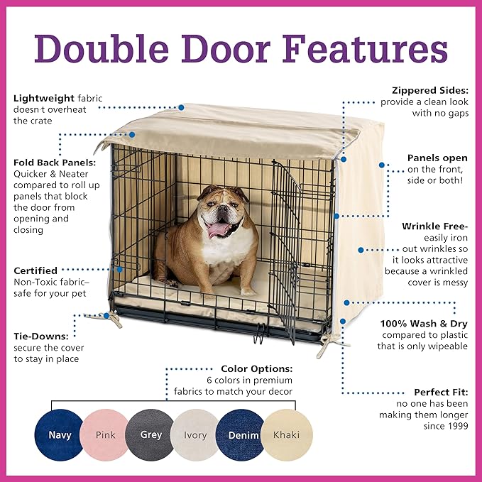 Pet Dreams Dog Crate Cover - Breathable Fabric Kennel Topper for Double-Door Crates, Fits iCrate Dog Cages 18, 24, 30, 36, 42, 48 Inches (Denim, Medium, 30")