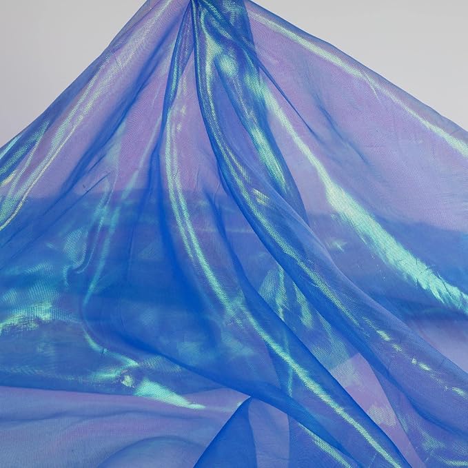 Sheer Iridescent Organza Fabric 58 Inches Wide - 5 Yards Precut - Shinny Wedding Party Decor Fairy Costume Voile Doll Clothes Sewing - Blue