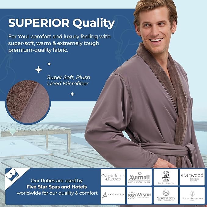 MONARCH Unisex Plush Lined Microfiber Bath Robe - Soft Shell with Polyester Lining, Resort-Grade Hotel & Spa Robe with Pocket