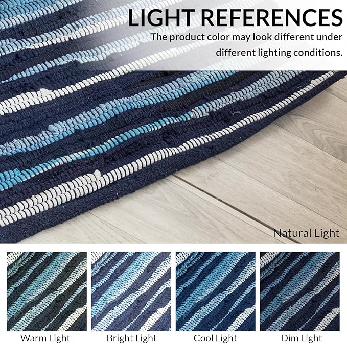 HOMEMONDE Navy Rag Rug 3'x5' Recycled Soft Cotton Chindi Rugs Hand Crafted Reversible Boho Home Decor for Bedroom, Living Room, Kitchen, Entyrway
