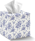 JarThenaAMCS Blue Floral Tissue Box Cover with Magnetic Closure PU Leather Tissue Holder Chinoiserie Flower Butterfly Square Napkin Box for Home Office Bedroom Countertop Decor