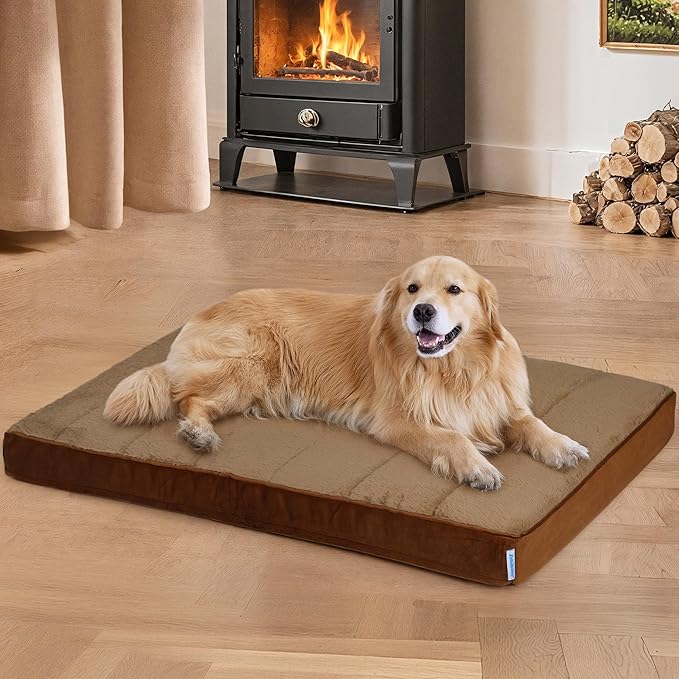 ZAKAPAWS Dog Bed for X Large Dog - Orthopedic Pet Beds with Memory Foam, Waterproof Removable Washable Cover with Non-Slip Bottom, Khaki, 41" L x 27" W x 3" H