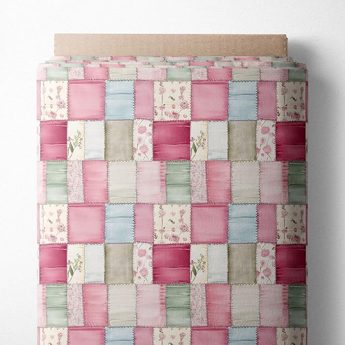 Soft Rose Garden Patchwork Cotton Fabric – Premium Turkish Printed Cotton 140 GSM, Panel 61 x 36.6 Inches, Pre-Cut Quilting & Sewing Fabric Panel for Crafts, Home Decor & DIY Projects (USA Size)