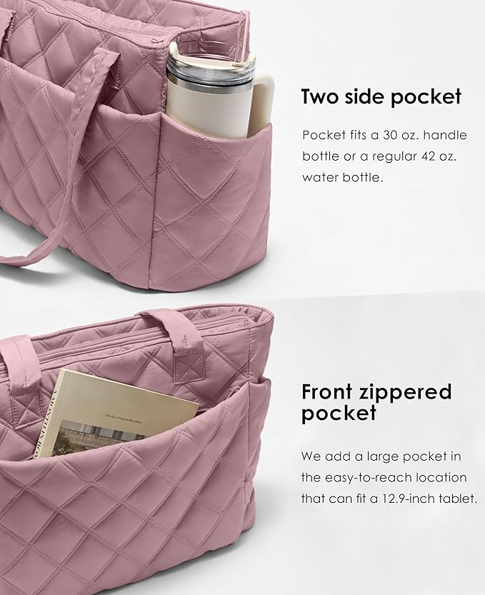 Uselike Tote Bag for Women, Lightweight Puffer Tote Work Bags with Compartments for Travel, Quilted Shoulder Bag with Zipper