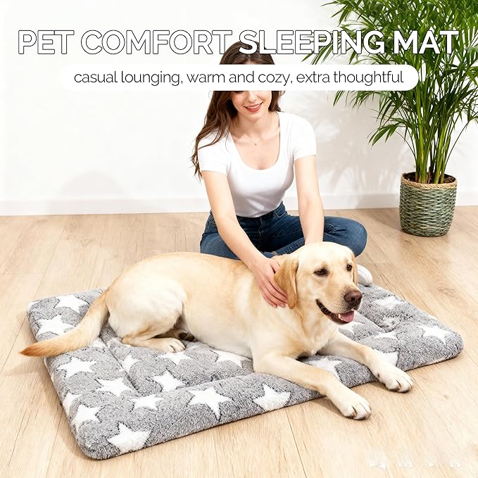 Fogkiss Dog Bed Mat, Reversible Crate Pad & Durable Dog Bed - Machine Washable Kennel Mat with Ultra Soft for Medium Dogs (Cool/Warm), 30" x 20", Grey&Star