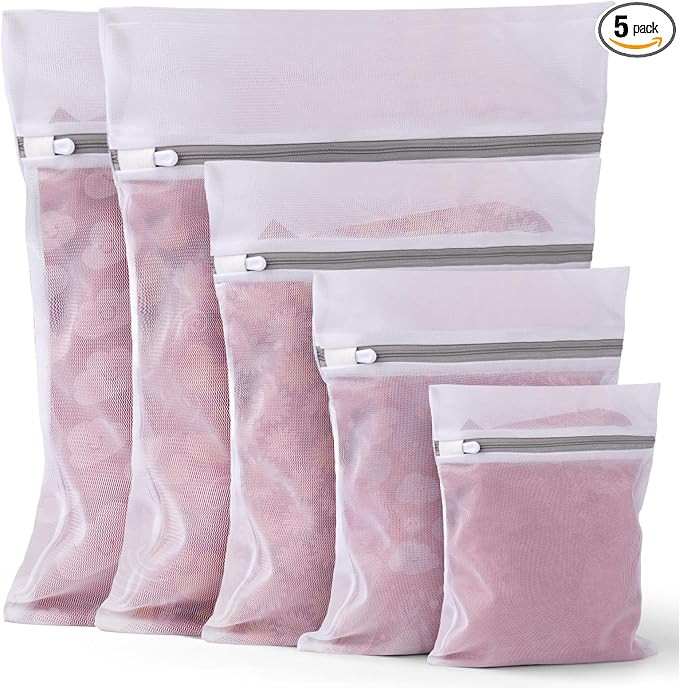 OKAKA 5Pcs Laundry Bags Mesh Wash Bags, Delicate Laundry Bags for Clothes, Hosiery, Underwear, Bed linen - 5 Size