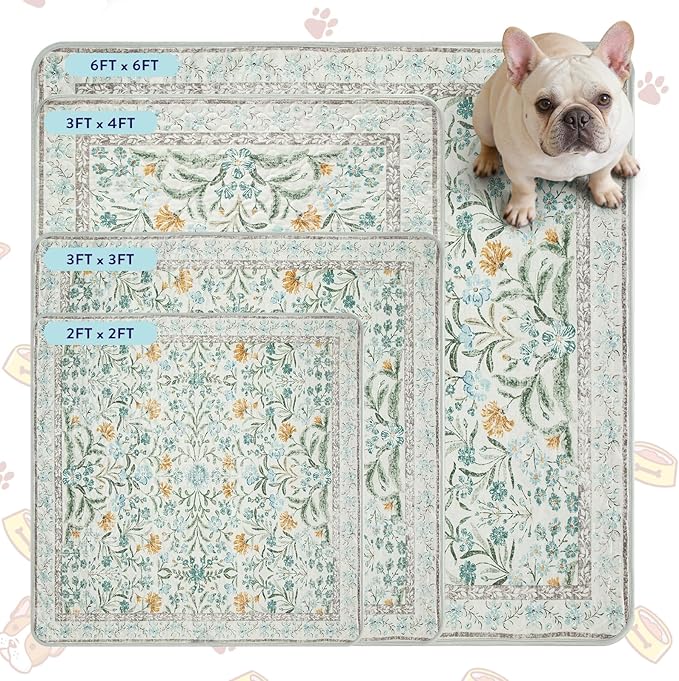 Lahome Washable Reusable Pee Pads for Dogs - Beige Botanical Floral 2 Pack Puppy Pads, Super Absorbent & Waterproof Training Mats for Crate & Floor - Leakproof with Non-Slip Backing (24"x24")