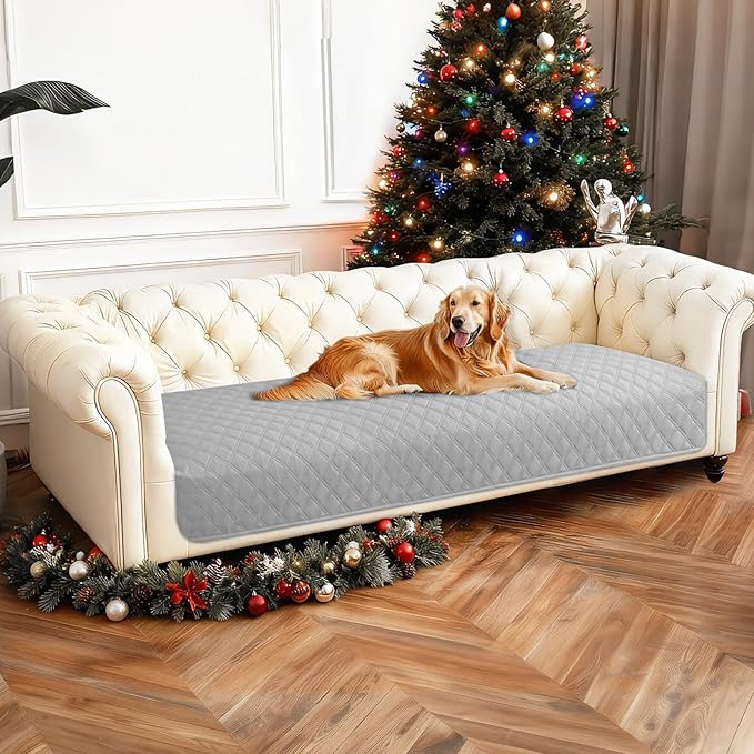 CYCMACO Waterproof Dog Blanket, Non-Slip Soft Pet Bed Cover, Couch Cover for Dogs Washable, Protects Sofa, Furniture, Crate, Car, Tear Resistant Leakproof Pet Blanket (30x70 Inch, Light Grey)