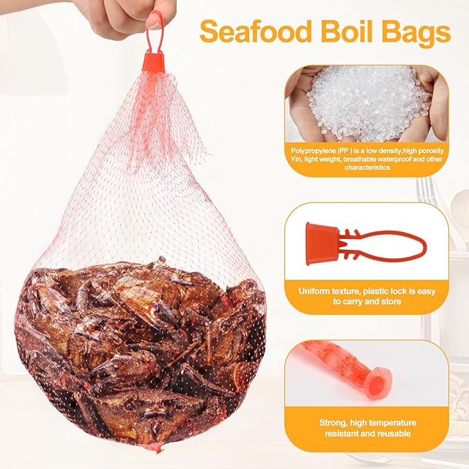 HXSMUYC 100-Pack Durable Nylon Mesh Bags, 24-Inch Reinforced Storage Bags with Secure Plastic Latches for Produce, Groceries, Toys, and Seafood Boiling