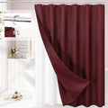 Craidlela 3 in 1 Shower Curtain Set, Burgundy Waffle Shower Curtain and PEVA Liner Set with 12 Stainless Steel Shower Curtain Hooks, Waterproof Fabric Shower Curtains for Bathroom, 72 W x 72 H
