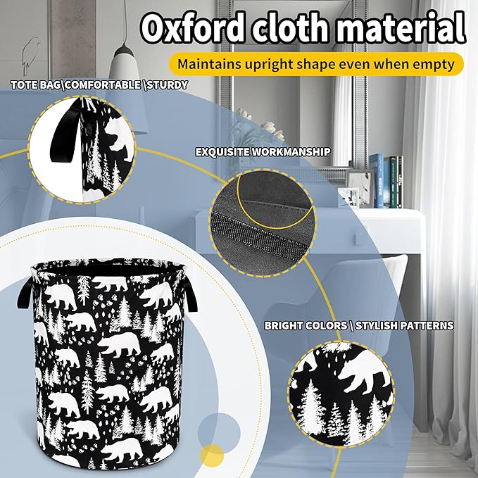 NUTAINLA Bear Laundry Basket Forest Bear Paw Foldable Oxford Cloth Funny Tote Bag Laundry Hamper Clothes Storage Bucket Toy Organizer For Bathroom/Laundry Storage/Bedroom 18.9x16.5 Inch