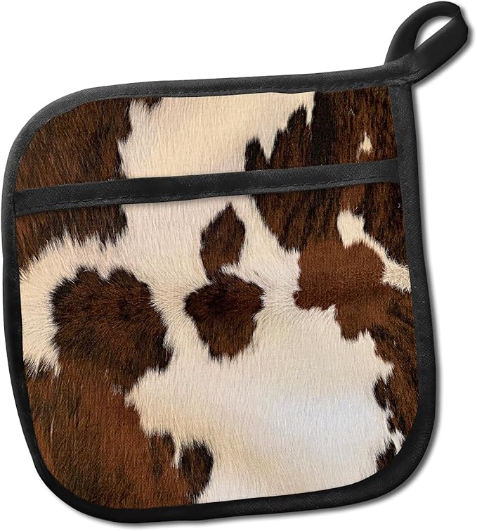 Pot Holders for Kitchen, Heat Resistance Hot Pads, Cute Potholder with Pocket for Kitchen Cooking Baking, Brown Cowhide