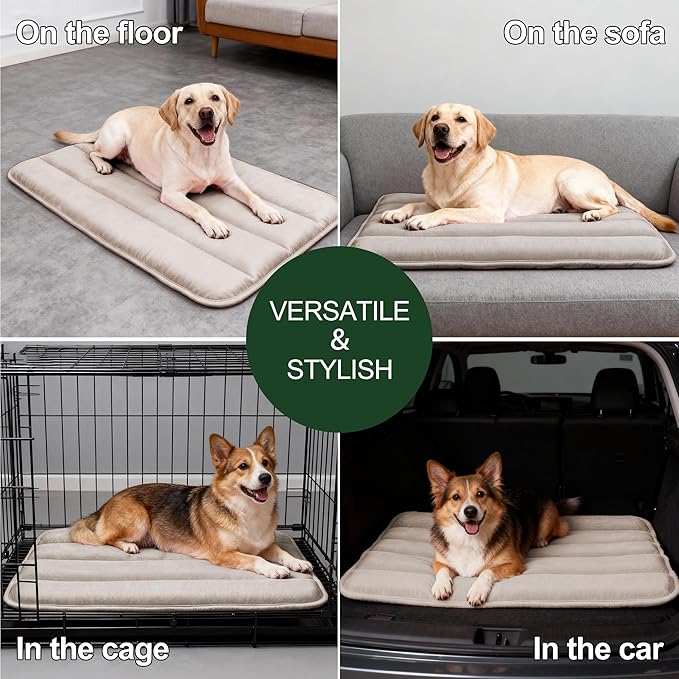 Fogkiss Dog Bed Mat, Reversible Dog Crate Pad with Washable Kennel Mat and Soft Foam, Flat Pet Bed for Dogs & Cats, for Crates Carriers & Travel (Light Brown, 34" L*20" W*1.5" Th)