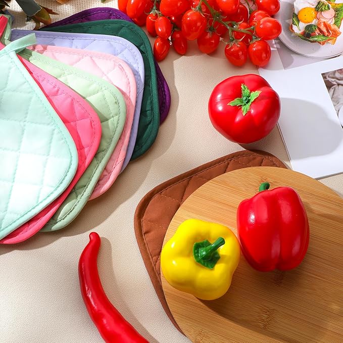 Uiifan 30 Pieces Cotton Pot Holders for Kitchen Washable Heat Resistant Potholders Oven Hot Pads for Cooking and Baking, 7.87 x 7.87 x 0.2 Inch(Mix Color)