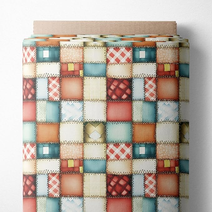 Soft Rustic Patchwork Cotton Fabric – Premium Turkish Printed Cotton 140 GSM, Pre-Cut 61 x 36.6 Inches, Quilting & Sewing Fabric for Crafts, Home Decor & DIY Projects