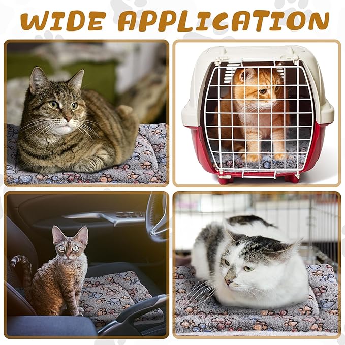 Tuanse 4 Pack Ultra Soft Dog Cat Bed Mat with Cute Prints Reversible Fleece Dog Crate Kennel Pad Cozy Washable Thickened Hamster Guinea Pig Pet Bed Mat for Small Animals(21 x 14 Inches,Gray)