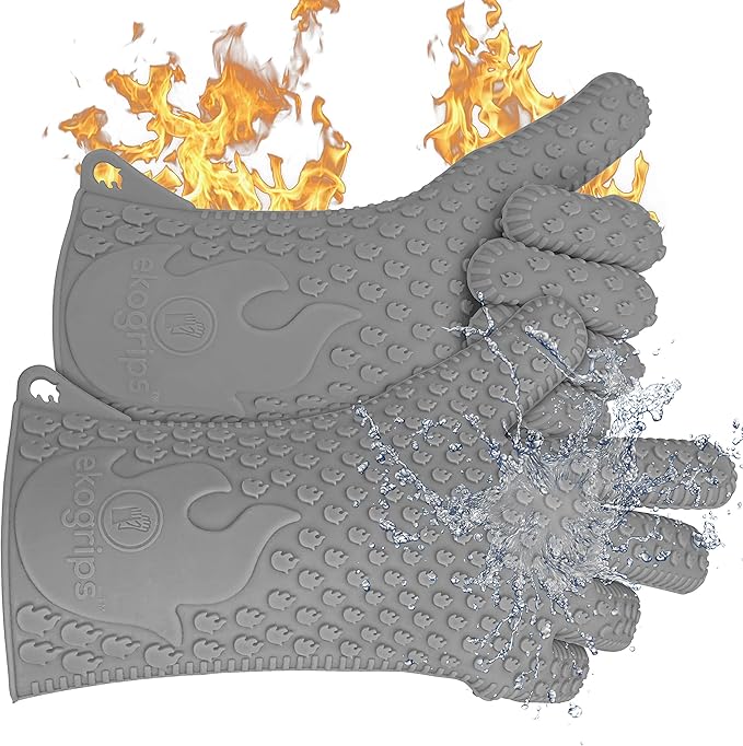 Jolly Green Products Ekogrips Premium Heat-Resistant BBQ Gloves for Cooking, Meat Handling, Kitchen, Campfire, and Dishwashing (Grey, L/XL)