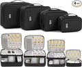 AKOZLIN Padded 4pcs/set Double Layer Travel Organizer Office Cord Cable Electronics Accessories Bag Electrical Cord Management Case Black