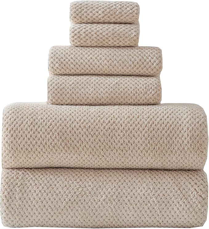 Akzpe 40x80 Inches Bath Sheets Towels for Adults Oversized Bath Towels Extra Large Luxury Super Soft Absorbent Quick Dry Microfiber (Beige,6PCS)