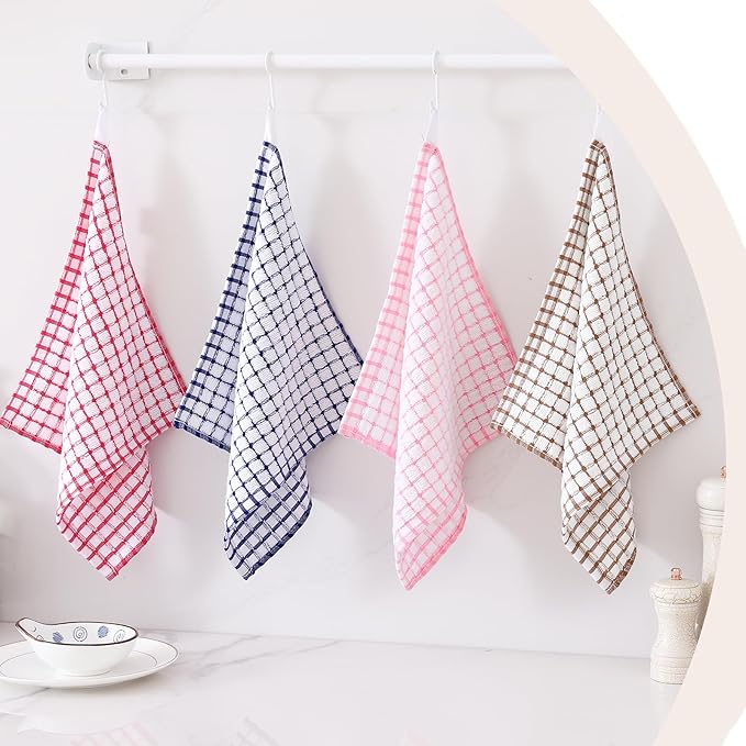 Kitinjoy Cotton 16 Pack Kitchen Towels and Dishcloths Sets, 16 x 25 Inch & 12 X 12 Inch Dish Towels Bulk, Super Soft and Absorbent Hand Towels for Kitchen Drying, Mix Colour