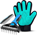 Petandzy Pet Hair Removal Glove + Hair Brush Set – Dog Grooming Gloves for Shedding, Cat Grooming Brush, Cat Hair Brush – Pet Hair Remover Glove for Dogs & Cats, Dog Shedding Tool for All Coats