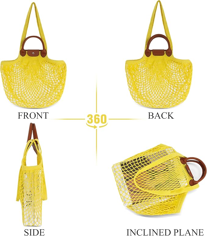 Hibala Woven Bag for Women, Fishing net bag,Straw Mesh Tote Bag, Beach,Hobo Bag, Foldable Large Capacity