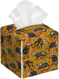 BLYKVGHQ Day of The Dead Square Tissue Box Cover Sugar Skull Black Cats Tissue Box Holder Facial Cube Paper Dispenser Leather Decorative Organizer Home Office Desk Decor, 5.2"x5.2"x5.2"