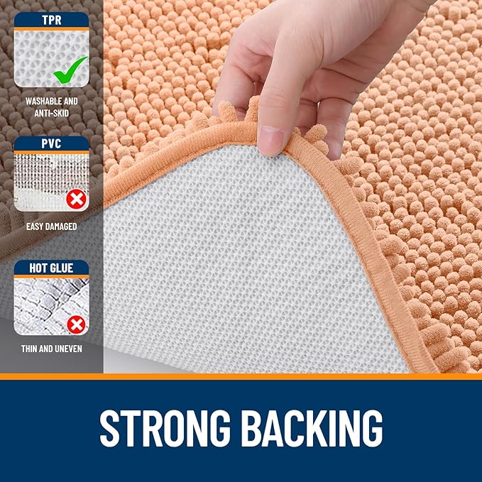 OLANLY Bathroom Rugs 44x24, Extra Soft Absorbent Chenille Bath Rugs, Rubber Backing Quick Dry, Machine Washable Bath Mats for Bathroom Floor, Tub and Shower, Home Decor Accessories, Peach