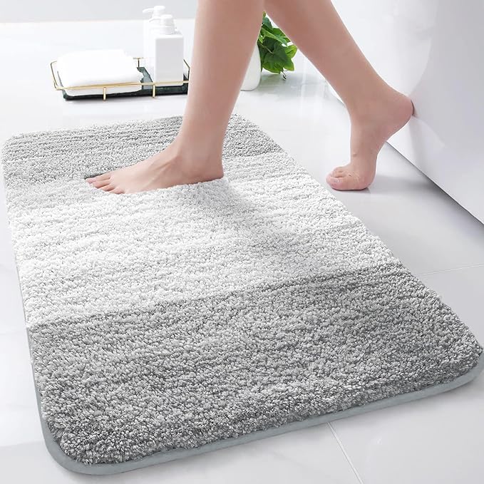 Arotive Microfiber Bathroom Rugs, Shaggy Soft and Absorbent Bath Rug, Non-Slip, Thick Plush Machine Washable Dry Bath Mats for Bathroom, Tub and Shower, 24x16, Light Grey, Rectangular