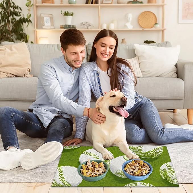 Eizlang Baseball Dog Cat Food Mat,12"x20" Inches Rapid Absorbent Pet Feeding Mat,Green Pets Placemat Water Bowl Mats with Rubber Backing,No Stains Cat Dog Feeding Mats Indoor,Pet Accessories Supplies
