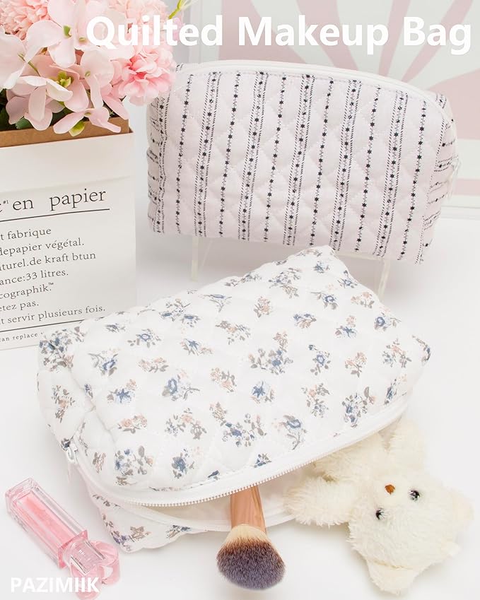 PAZIMIIK Vintage Quilted Makeup Bag Cosmetic Pouch for Brushes Pencils and Travel Make Up Accessories for Women and Girls Gauze Hyacinth