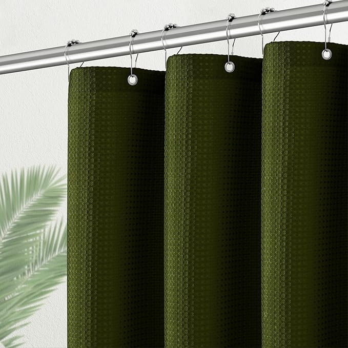 PANGSINNE Stall Shower Curtain 36 x 72 Inches, Heavy Duty Fabric Hotel Quality Waffle Textured 256GSM Army Green Shower Curtain
