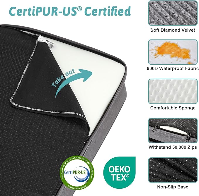 COZY KISS Orthopedic Dog Bed for Medium Small Size Dogs, Bolster Pet Couch with Waterproof Lining, Egg Crate Foam Sofa for Pets Up to 30 lbs, U-Shaped, 30x20x6.5 inch, Grey