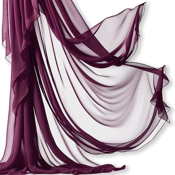Barcelonetta | Chiffon Fabric | Decoration, Drapery Fabric | Wedding, Gender Reveal, Baby Shower, Birthday | for Arbor, Arch, Canopy, Table and Chair Decoration (Burgundy, 5 Yards)