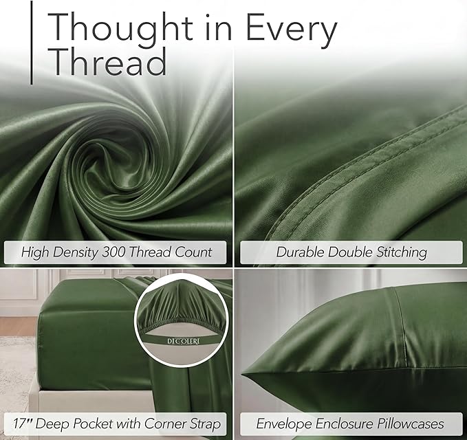 DECOLURE 100% Viscose Derived from Bamboo Sheets Twin Size - Luxury 4 Pc Naturally Cooling Sheets, Ultra Soft Bed Set - Deep 17" Pockets, Durable Double Stitching, Oeko Tex Standard (Olive)
