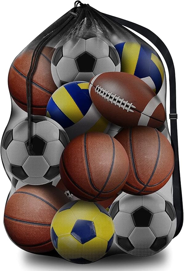 BROTOU Extra Large Sports Ball Bag Mesh, Basketball Bags Team Balls, Adjustable Shoulder Strap, Ball Bags for Holding Soccer, Football, Volleyball, Swimming Gear (30” x 40”)