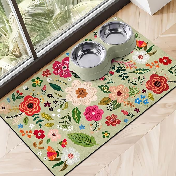 Eco-Friendly Pet Supplies: 17"x30" Absorbent Quick Dry Dog Bowl Mats for Food and Water Dispenser, Cat Food Mat