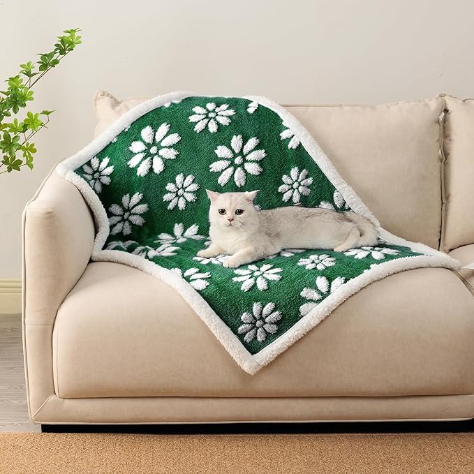 Yaning Waterproof Blanket for Dog Puppy Cat, Cute 3D Textured Flower Dog Blanket for Bed Couch Sofa, Soft Liquid Pee Proof Pet Furniture Protector, 30"x40", Green