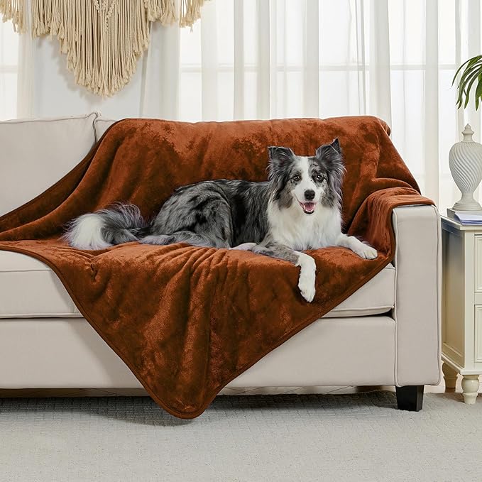 Yaning Waterproof Blanket for Bed Couch Sofa, Soft Liquid Pee Proof Pet Blanket for Dog Puppy Cat, Reversible Sherpa Fleece Furniture Protector (Caramel, 50x60 inches)