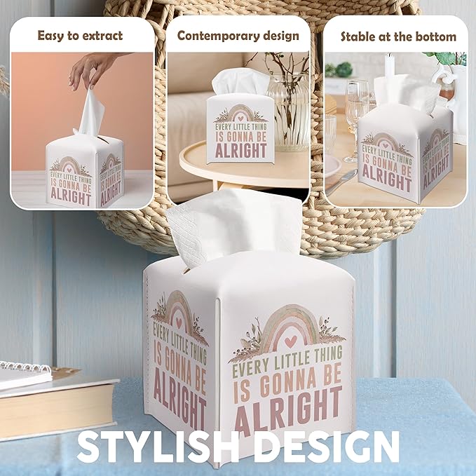 Cute Decorative Tissue Box Cover Square, Tissue Box Cover Square with Belt Bottom, Inspirational Quote Gift Ideas for Friends, Every Little Thing Desk Decor Bathroom Office-(5.2 Inches) A20
