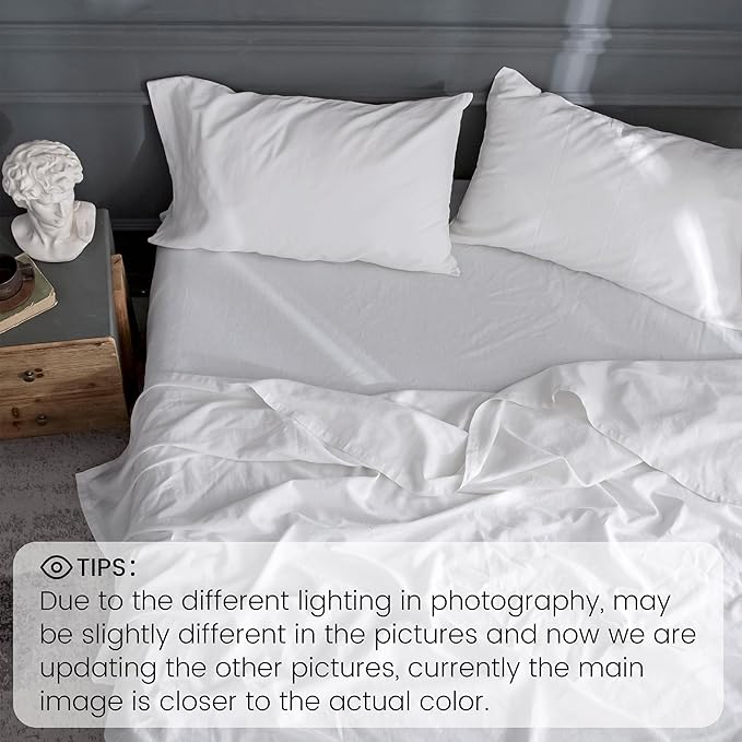 Simple&Opulence Belgian Linen Sheet Set Solid Color - 4 Pieces (1 Flat Sheet, 1 Fitted Sheet & 2 Pillowcases) Natural Flax Cotton Blend Soft Breathable Farmhouse Bedding - Full Size, White