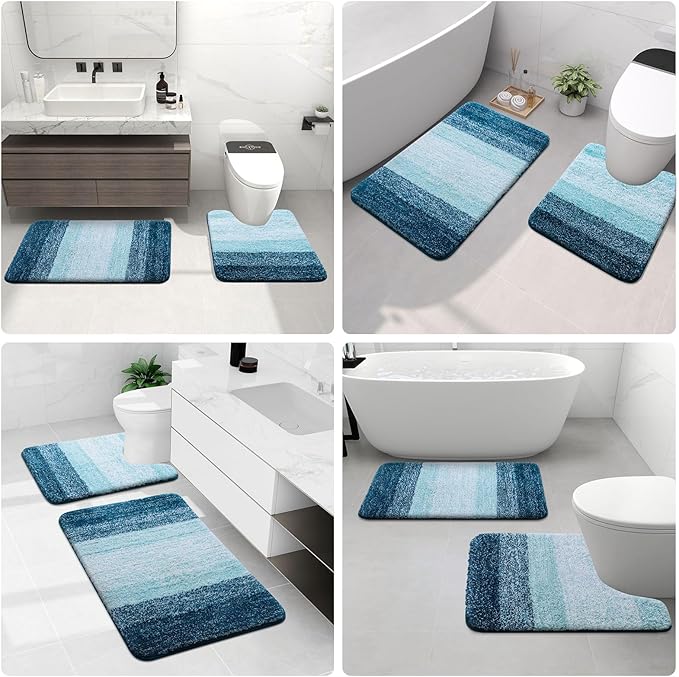 Arotive Microfiber Bathroom Rugs, Shaggy Soft and Absorbent Bath Rug, Non-Slip, Thick Plush Machine Washable Dry Bath Mats for Bathroom, Tub and Shower, 24x16, Peacock Blue, Rectangular